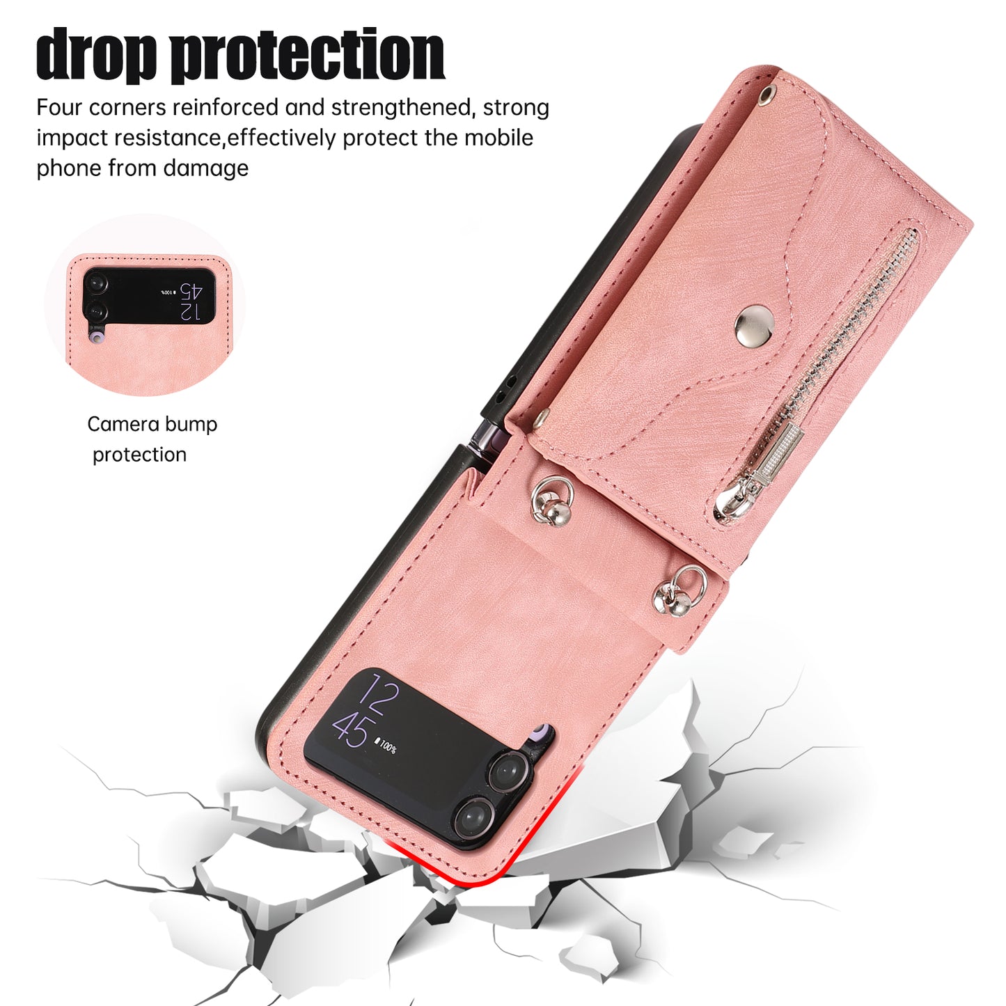 Kickstand Phone Case for Samsung Galaxy Z Flip4 5G RFID Blocking Card Bag PU Leather+TPU Cover