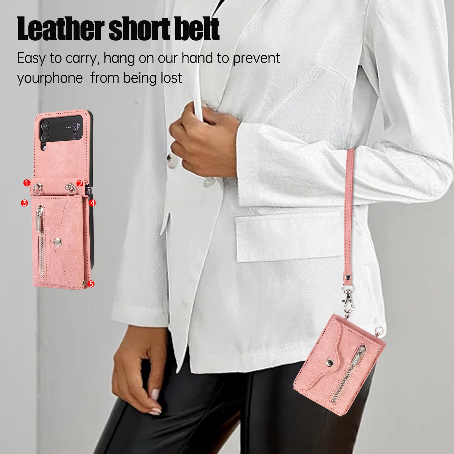 Kickstand Phone Case for Samsung Galaxy Z Flip4 5G RFID Blocking Card Bag PU Leather+TPU Cover