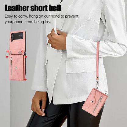 Kickstand Phone Case for Samsung Galaxy Z Flip4 5G RFID Blocking Card Bag PU Leather+TPU Cover