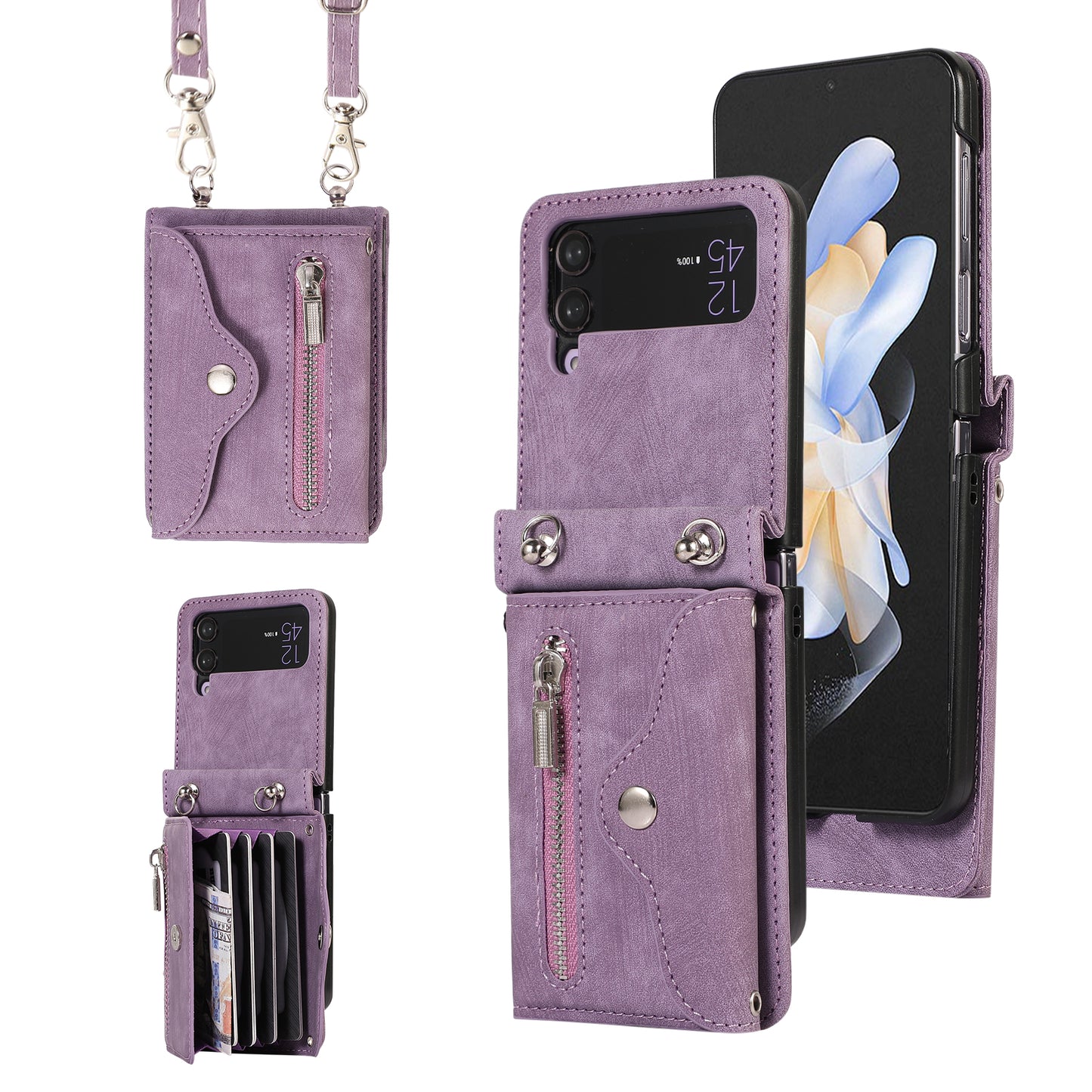 Kickstand Phone Case for Samsung Galaxy Z Flip4 5G RFID Blocking Card Bag PU Leather+TPU Cover