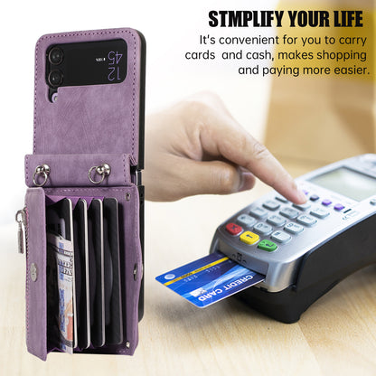 Kickstand Phone Case for Samsung Galaxy Z Flip4 5G RFID Blocking Card Bag PU Leather+TPU Cover