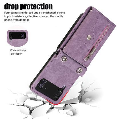 Kickstand Phone Case for Samsung Galaxy Z Flip4 5G RFID Blocking Card Bag PU Leather+TPU Cover