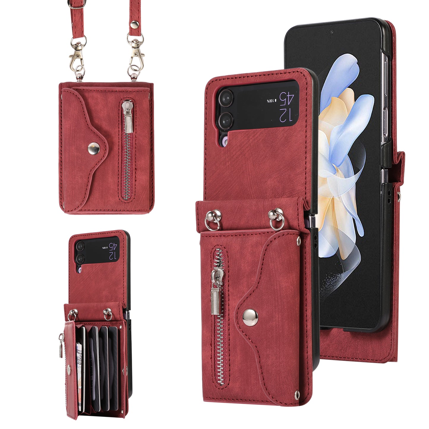 Kickstand Phone Case for Samsung Galaxy Z Flip4 5G RFID Blocking Card Bag PU Leather+TPU Cover