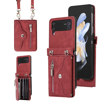 Kickstand Phone Case for Samsung Galaxy Z Flip4 5G RFID Blocking Card Bag PU Leather+TPU Cover