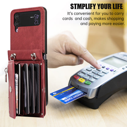 Kickstand Phone Case for Samsung Galaxy Z Flip4 5G RFID Blocking Card Bag PU Leather+TPU Cover
