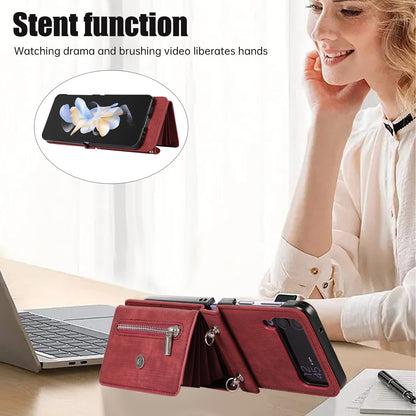 Kickstand Phone Case for Samsung Galaxy Z Flip4 5G RFID Blocking Card Bag PU Leather+TPU Cover