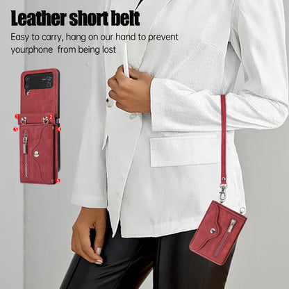 Kickstand Phone Case for Samsung Galaxy Z Flip4 5G RFID Blocking Card Bag PU Leather+TPU Cover