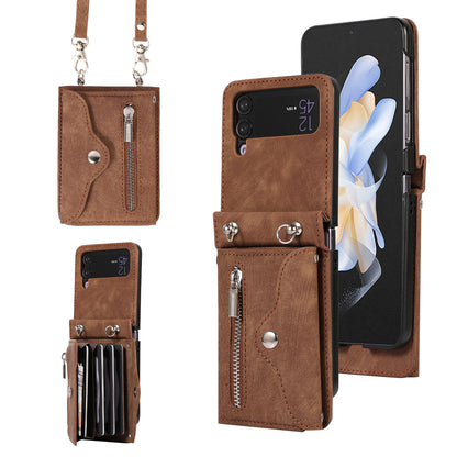 Kickstand Phone Case for Samsung Galaxy Z Flip4 5G RFID Blocking Card Bag PU Leather+TPU Cover