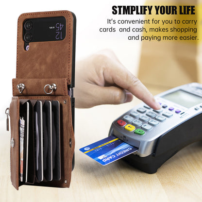 Kickstand Phone Case for Samsung Galaxy Z Flip4 5G RFID Blocking Card Bag PU Leather+TPU Cover