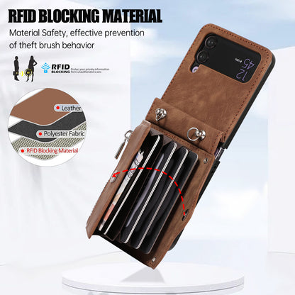 Kickstand Phone Case for Samsung Galaxy Z Flip4 5G RFID Blocking Card Bag PU Leather+TPU Cover