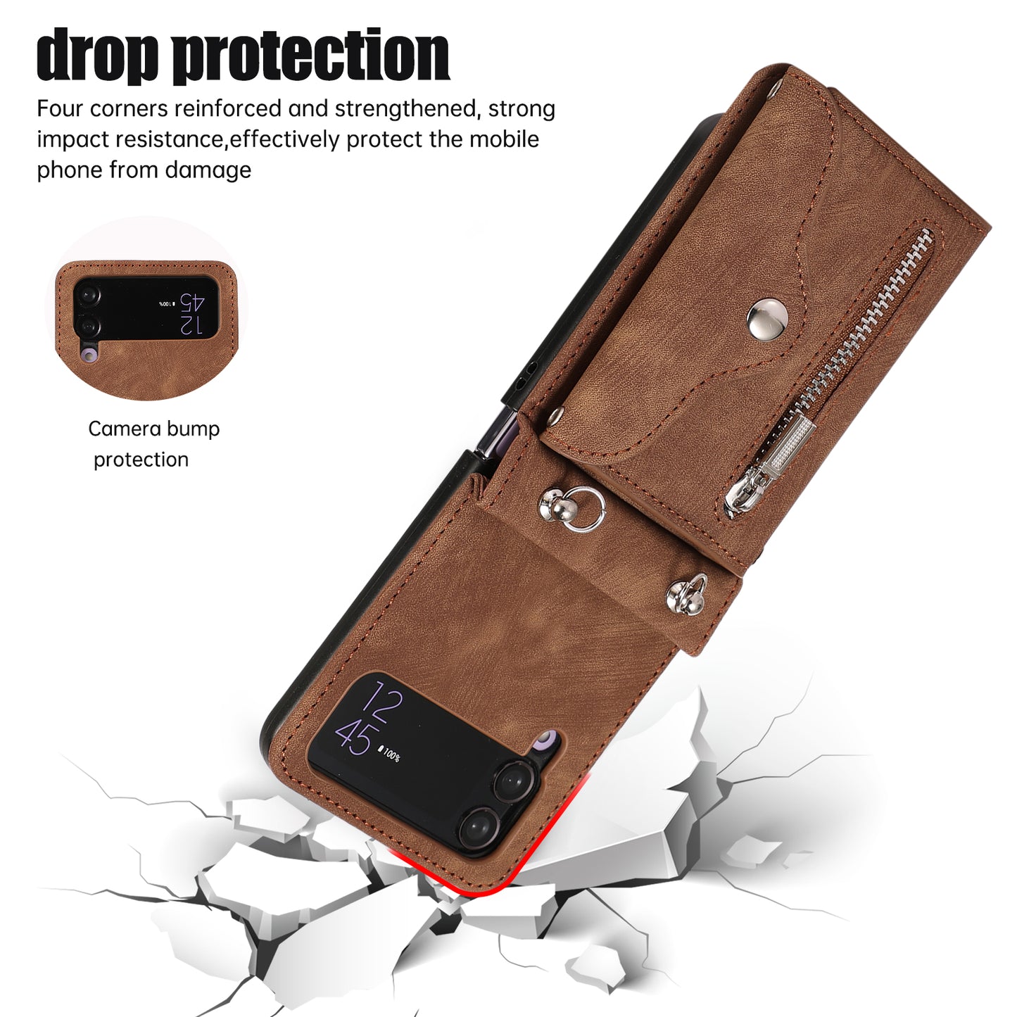 Kickstand Phone Case for Samsung Galaxy Z Flip4 5G RFID Blocking Card Bag PU Leather+TPU Cover