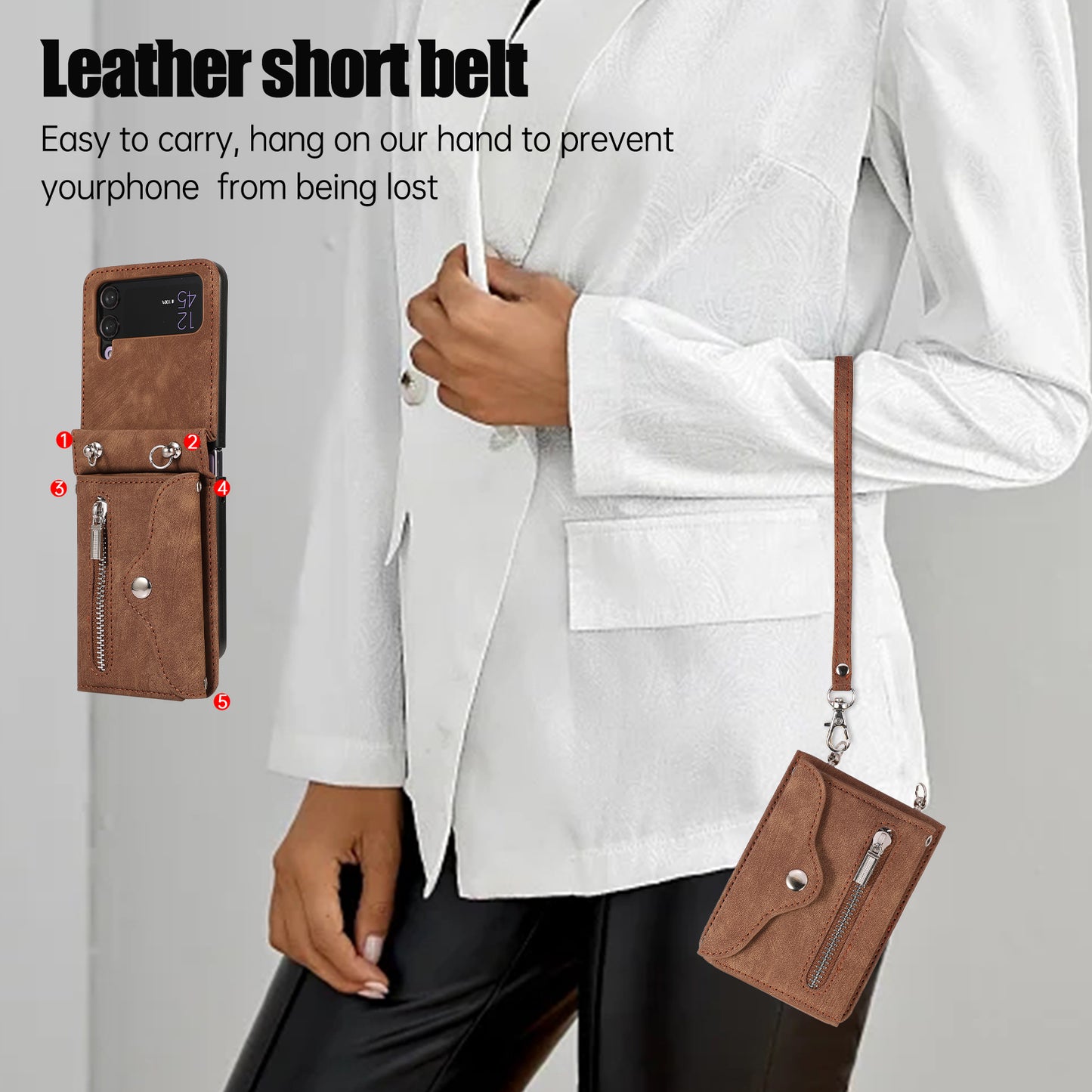 Kickstand Phone Case for Samsung Galaxy Z Flip4 5G RFID Blocking Card Bag PU Leather+TPU Cover