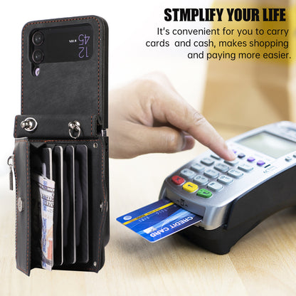 Kickstand Phone Case for Samsung Galaxy Z Flip4 5G RFID Blocking Card Bag PU Leather+TPU Cover