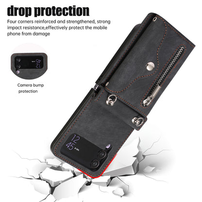 Kickstand Phone Case for Samsung Galaxy Z Flip4 5G RFID Blocking Card Bag PU Leather+TPU Cover