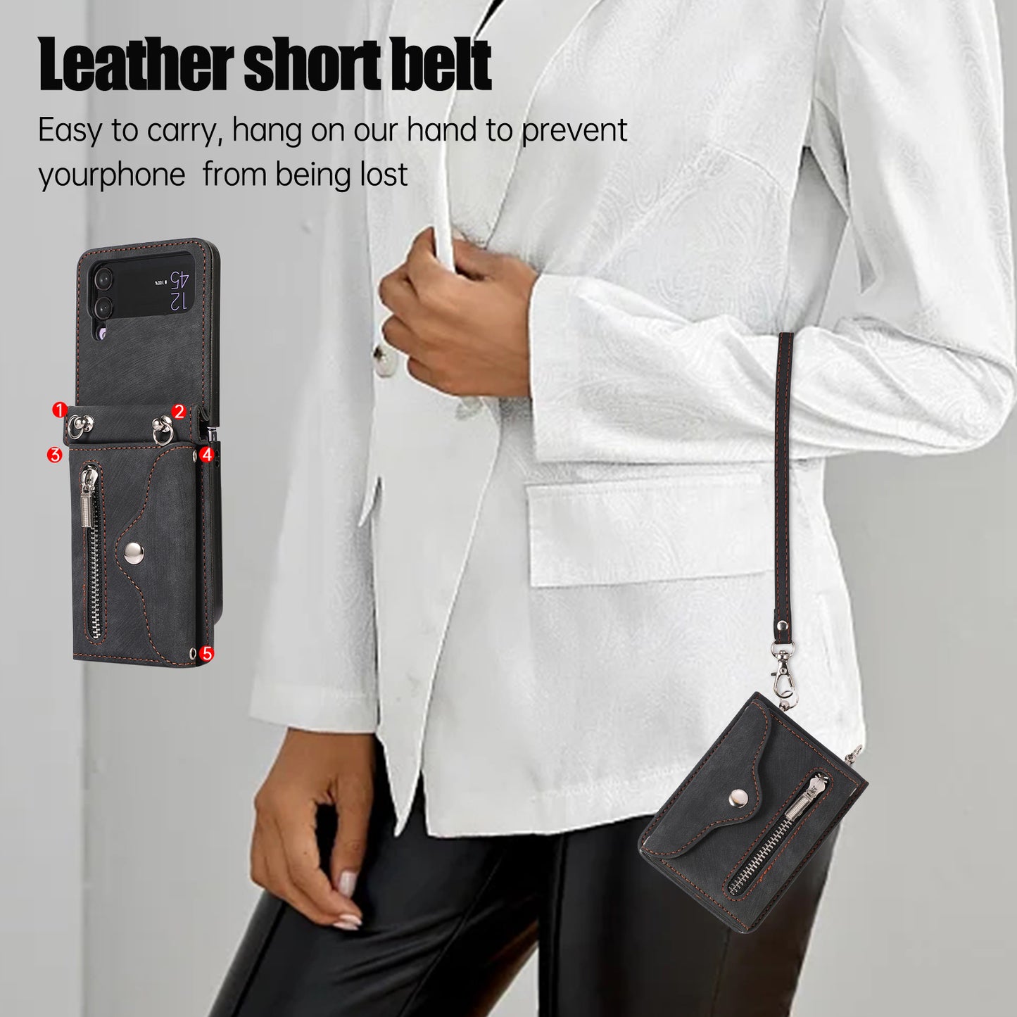 Kickstand Phone Case for Samsung Galaxy Z Flip4 5G RFID Blocking Card Bag PU Leather+TPU Cover