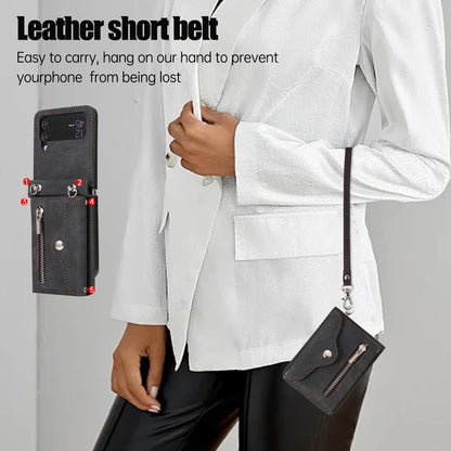 Kickstand Phone Case for Samsung Galaxy Z Flip4 5G RFID Blocking Card Bag PU Leather+TPU Cover