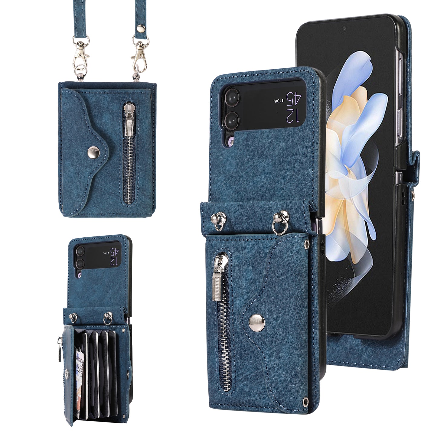 Kickstand Phone Case for Samsung Galaxy Z Flip4 5G RFID Blocking Card Bag PU Leather+TPU Cover