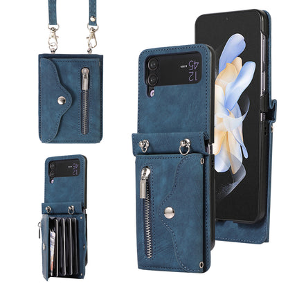 Kickstand Phone Case for Samsung Galaxy Z Flip4 5G RFID Blocking Card Bag PU Leather+TPU Cover