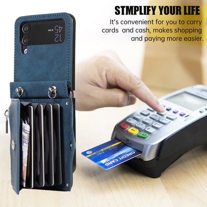 Kickstand Phone Case for Samsung Galaxy Z Flip4 5G RFID Blocking Card Bag PU Leather+TPU Cover