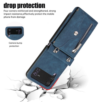 Kickstand Phone Case for Samsung Galaxy Z Flip4 5G RFID Blocking Card Bag PU Leather+TPU Cover