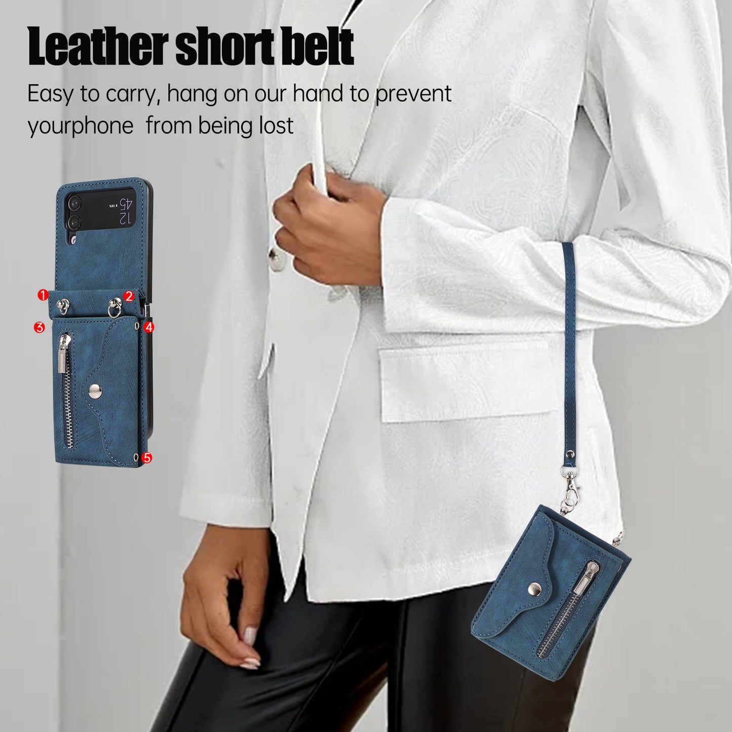 Kickstand Phone Case for Samsung Galaxy Z Flip4 5G RFID Blocking Card Bag PU Leather+TPU Cover