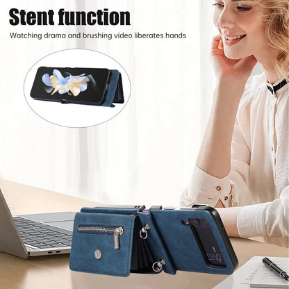 Kickstand Phone Case for Samsung Galaxy Z Flip4 5G RFID Blocking Card Bag PU Leather+TPU Cover