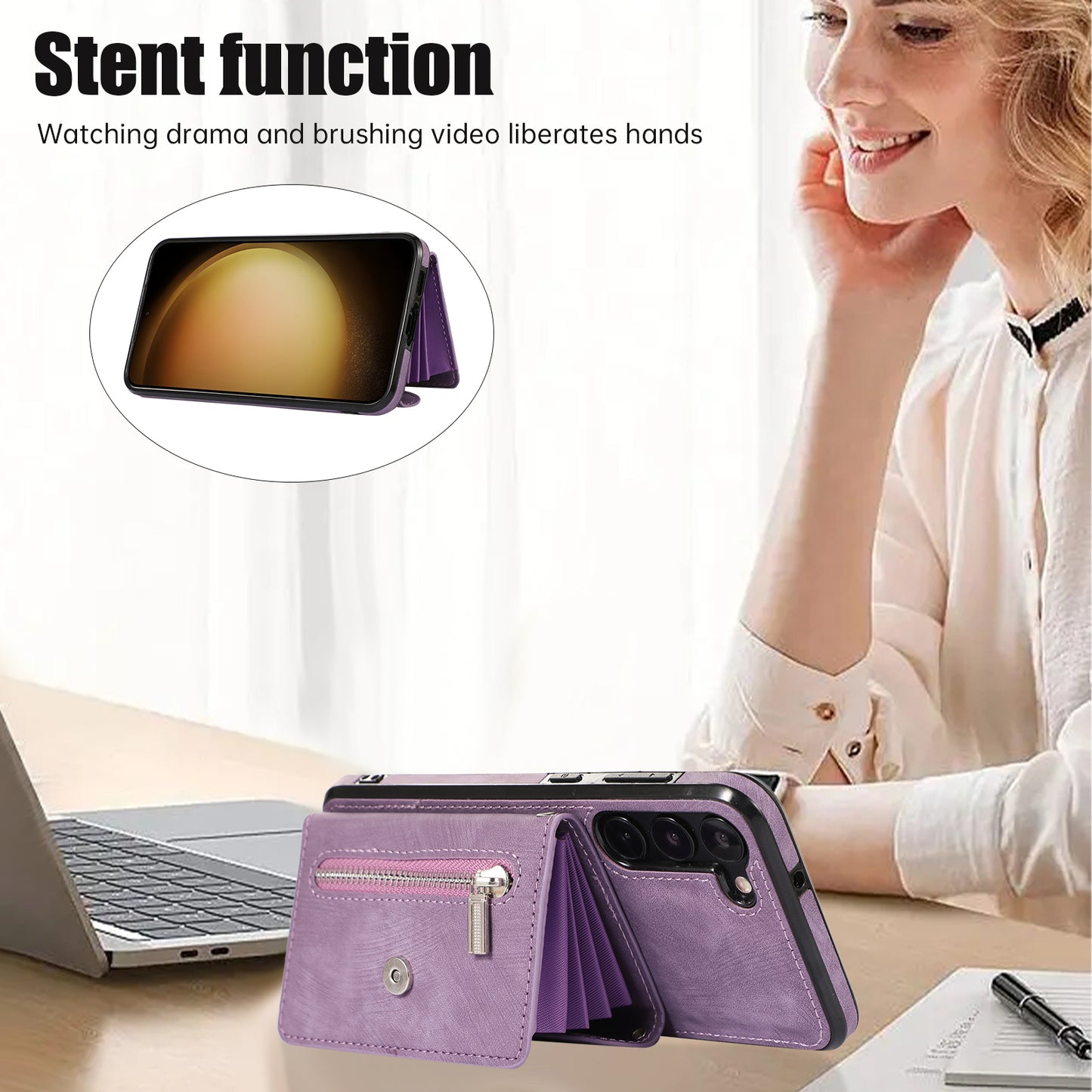 For Samsung Galaxy S23+ RFID Blocking Card Bag Shockproof Phone Case Kickstand PU Leather+TPU Cover