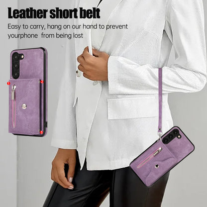For Samsung Galaxy S23+ RFID Blocking Card Bag Shockproof Phone Case Kickstand PU Leather+TPU Cover