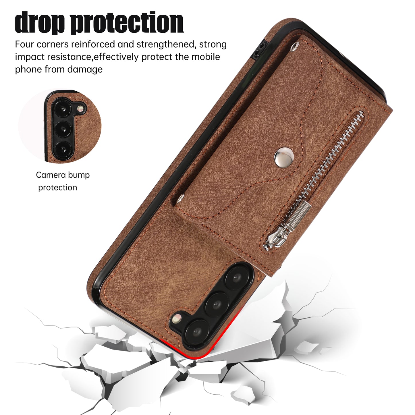 For Samsung Galaxy S23+ RFID Blocking Card Bag Shockproof Phone Case Kickstand PU Leather+TPU Cover