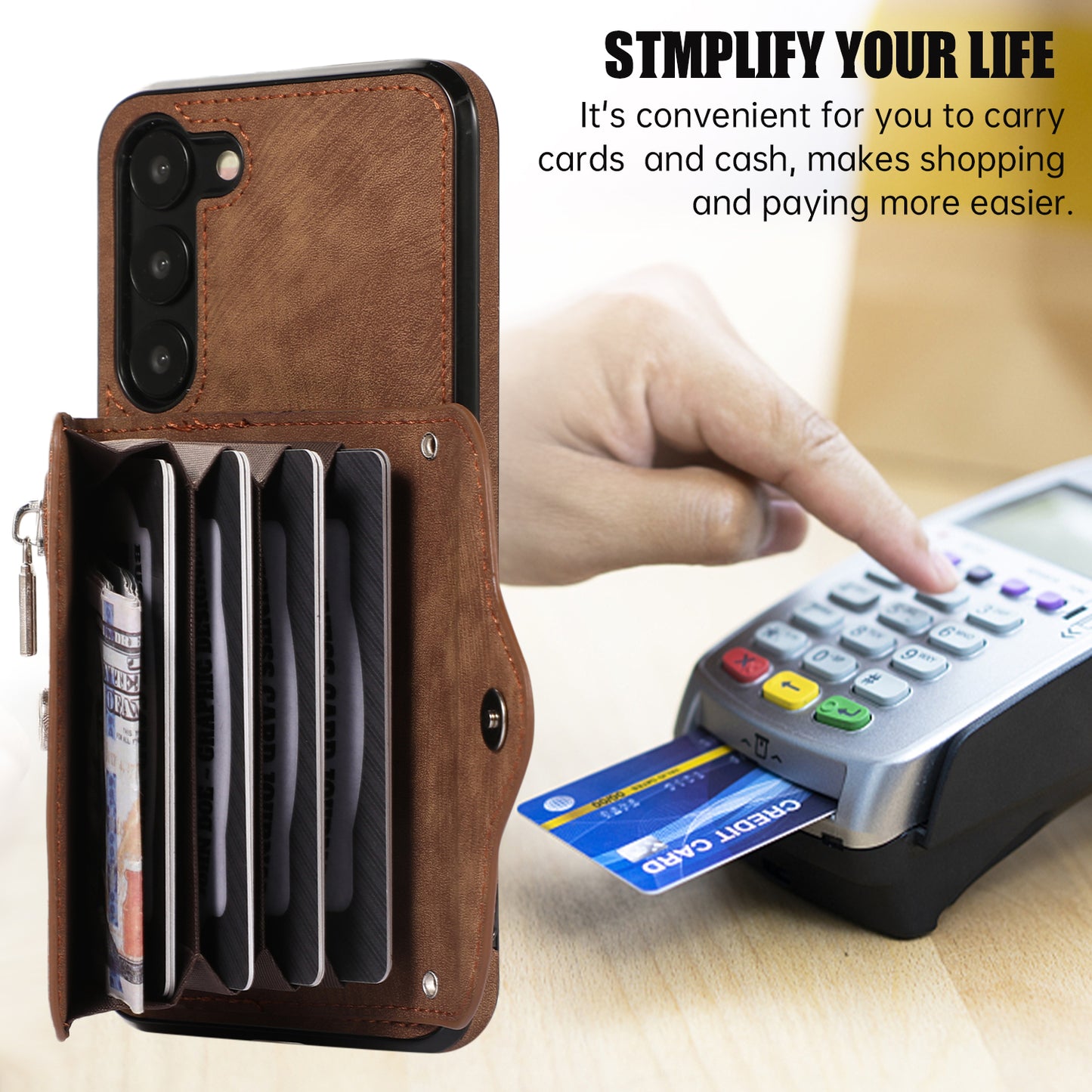 For Samsung Galaxy S23+ RFID Blocking Card Bag Shockproof Phone Case Kickstand PU Leather+TPU Cover