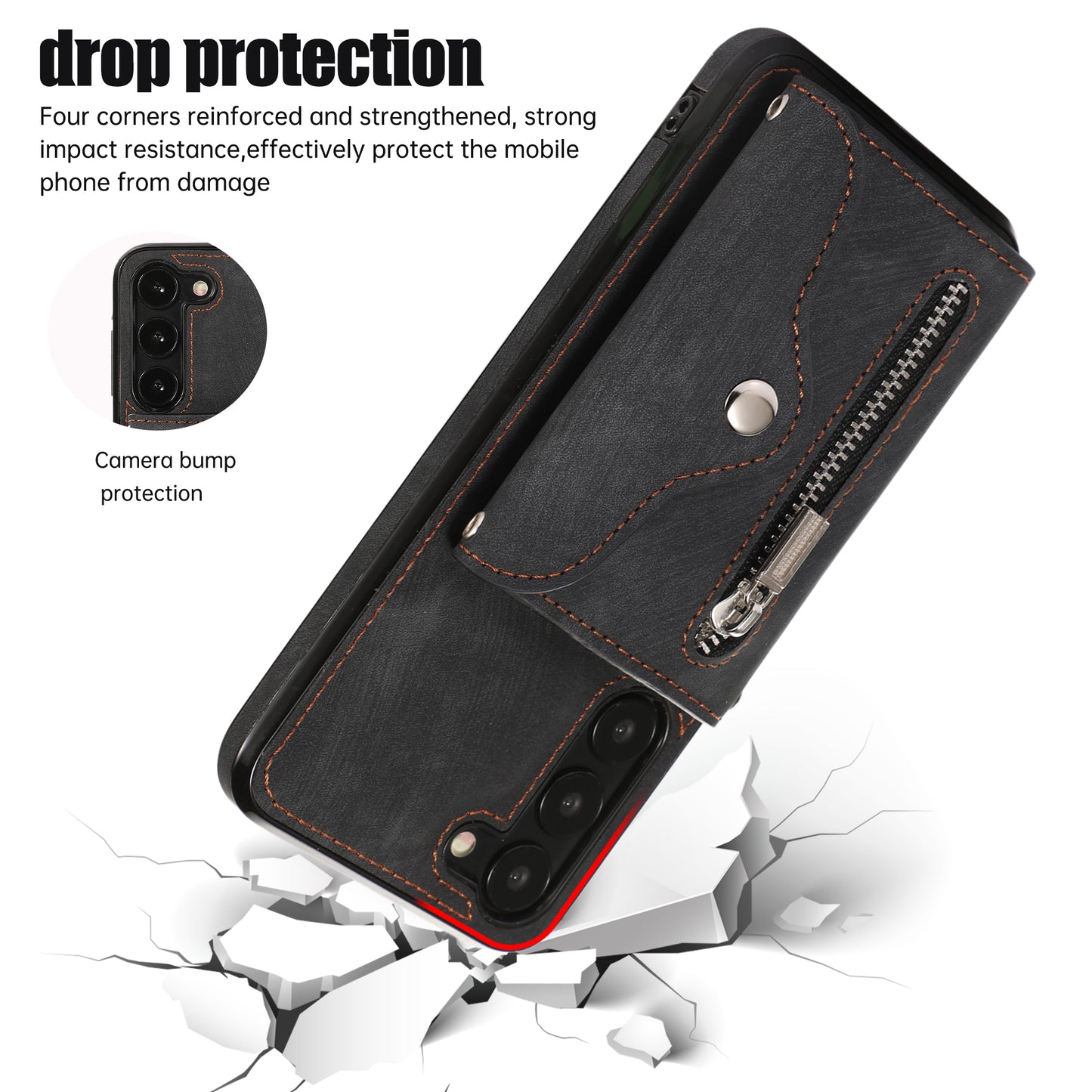 For Samsung Galaxy S23+ RFID Blocking Card Bag Shockproof Phone Case Kickstand PU Leather+TPU Cover