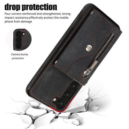 For Samsung Galaxy S23+ RFID Blocking Card Bag Shockproof Phone Case Kickstand PU Leather+TPU Cover
