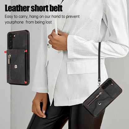 For Samsung Galaxy S23+ RFID Blocking Card Bag Shockproof Phone Case Kickstand PU Leather+TPU Cover