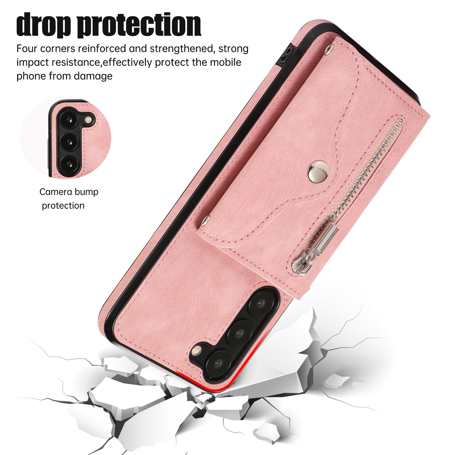 For Samsung Galaxy S23+ RFID Blocking Card Bag Shockproof Phone Case Kickstand PU Leather+TPU Cover