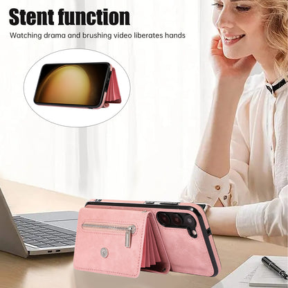 For Samsung Galaxy S23+ RFID Blocking Card Bag Shockproof Phone Case Kickstand PU Leather+TPU Cover