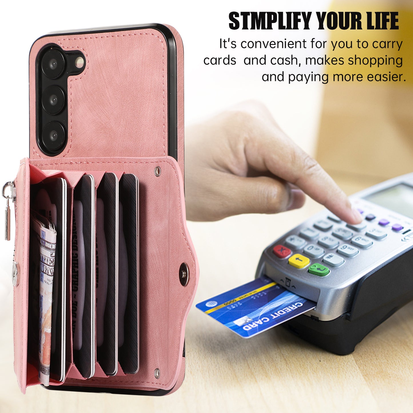 For Samsung Galaxy S23+ RFID Blocking Card Bag Shockproof Phone Case Kickstand PU Leather+TPU Cover