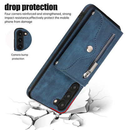 For Samsung Galaxy S23+ RFID Blocking Card Bag Shockproof Phone Case Kickstand PU Leather+TPU Cover