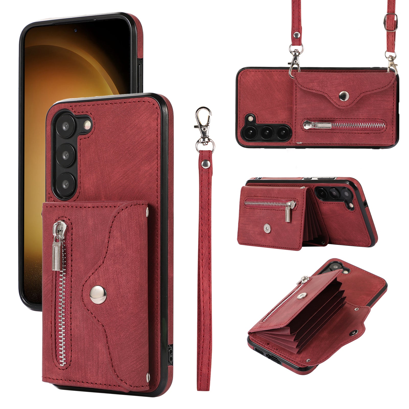 For Samsung Galaxy S23+ RFID Blocking Card Bag Shockproof Phone Case Kickstand PU Leather+TPU Cover