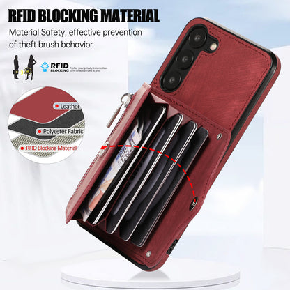 For Samsung Galaxy S23+ RFID Blocking Card Bag Shockproof Phone Case Kickstand PU Leather+TPU Cover