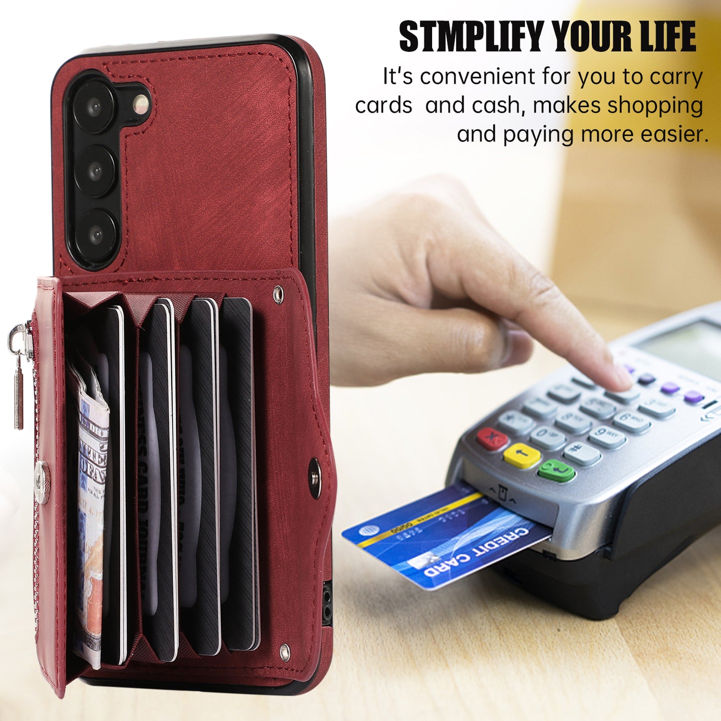 For Samsung Galaxy S23+ RFID Blocking Card Bag Shockproof Phone Case Kickstand PU Leather+TPU Cover