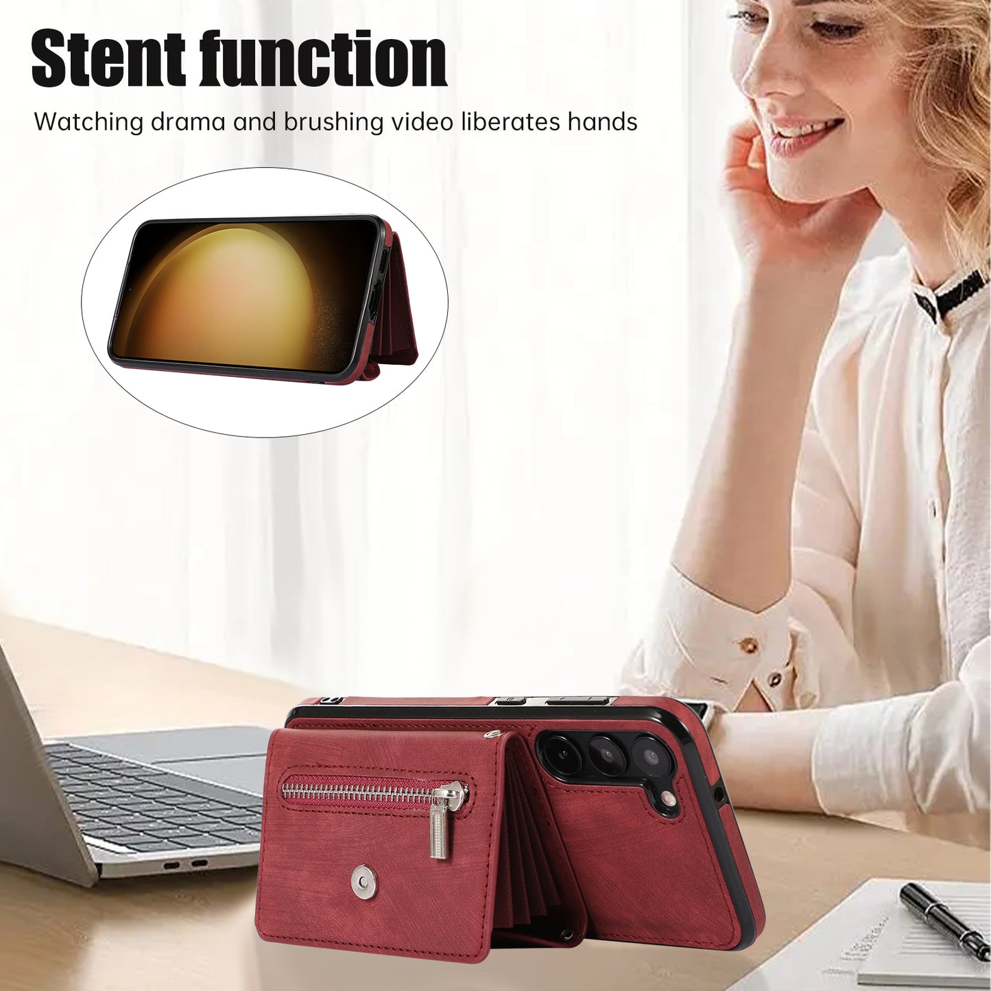 For Samsung Galaxy S23+ RFID Blocking Card Bag Shockproof Phone Case Kickstand PU Leather+TPU Cover