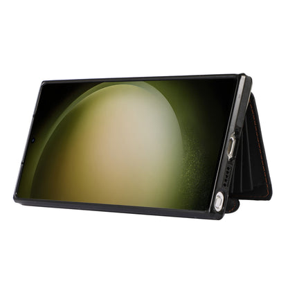 Kickstand Shell for Samsung Galaxy S23 Ultra RFID Blocking Card Bag Phone Case PU Leather+TPU Cover