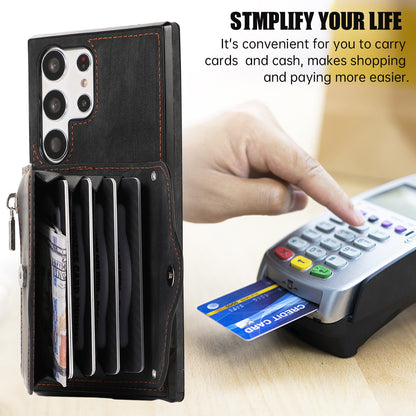 Kickstand Shell for Samsung Galaxy S23 Ultra RFID Blocking Card Bag Phone Case PU Leather+TPU Cover