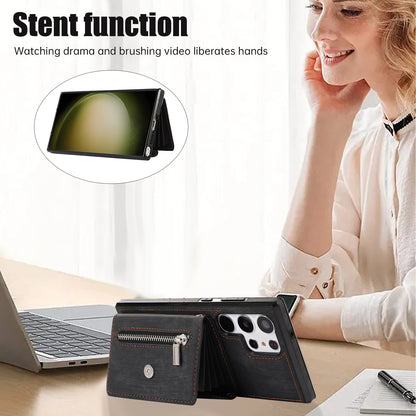 Kickstand Shell for Samsung Galaxy S23 Ultra RFID Blocking Card Bag Phone Case PU Leather+TPU Cover