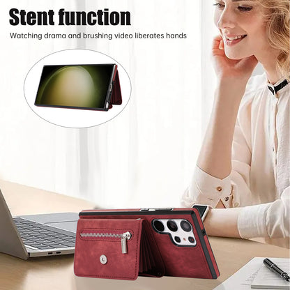 Kickstand Shell for Samsung Galaxy S23 Ultra RFID Blocking Card Bag Phone Case PU Leather+TPU Cover