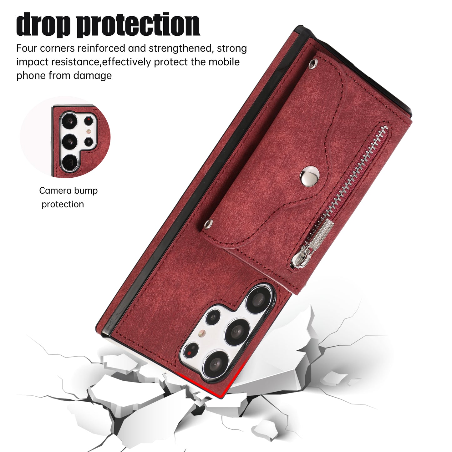 Kickstand Shell for Samsung Galaxy S23 Ultra RFID Blocking Card Bag Phone Case PU Leather+TPU Cover