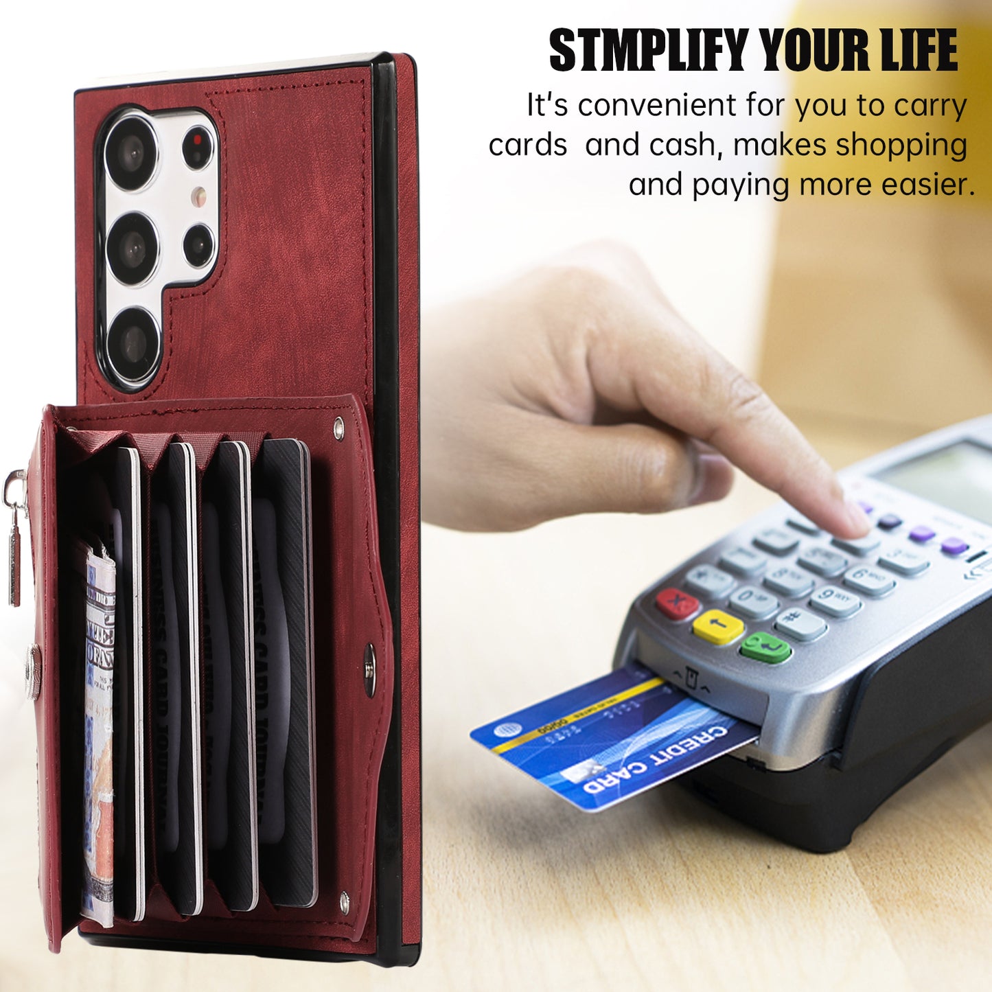 Kickstand Shell for Samsung Galaxy S23 Ultra RFID Blocking Card Bag Phone Case PU Leather+TPU Cover