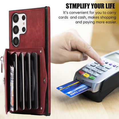 Kickstand Shell for Samsung Galaxy S23 Ultra RFID Blocking Card Bag Phone Case PU Leather+TPU Cover