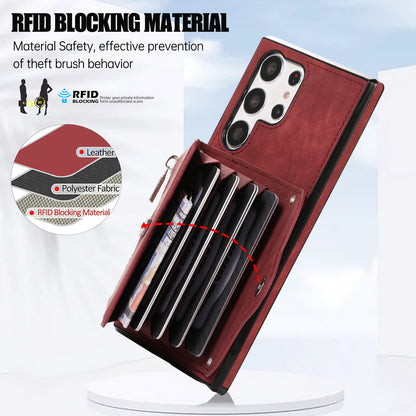 Kickstand Shell for Samsung Galaxy S23 Ultra RFID Blocking Card Bag Phone Case PU Leather+TPU Cover