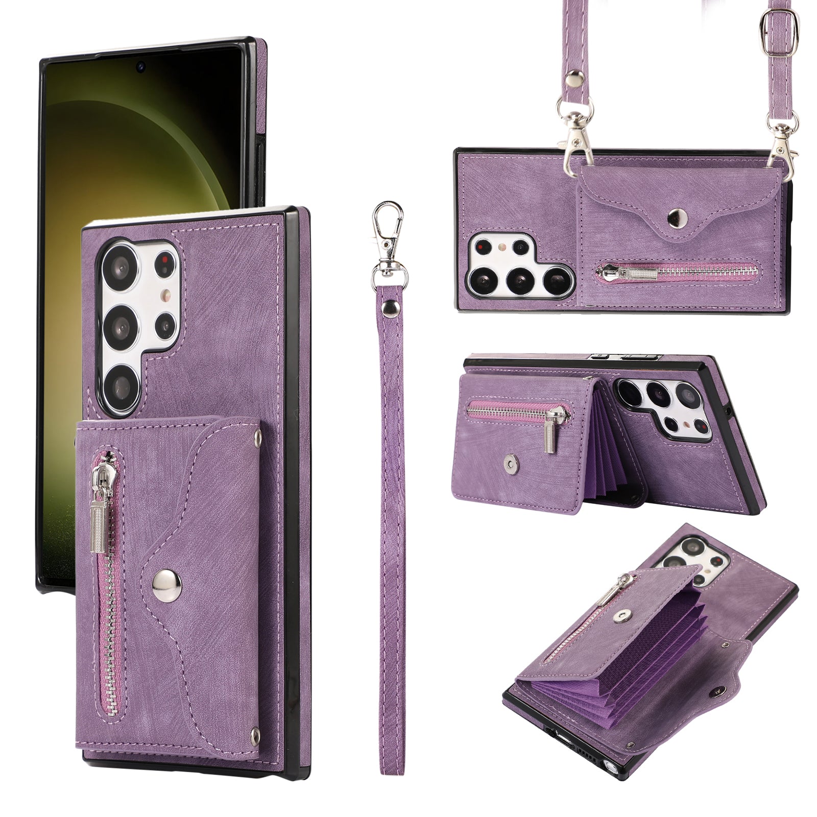 Kickstand Shell for Samsung Galaxy S23 Ultra RFID Blocking Card Bag Phone Case PU Leather+TPU Cover